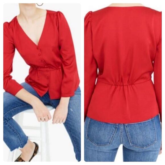 J.Crew Deep V-neck button-front top in satin-backed crepe - Picture 1 of 16